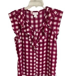 NWT Liz Claiborne Gingham Plaid Ruffle Top - Size Small - Lollipop Red/Pink